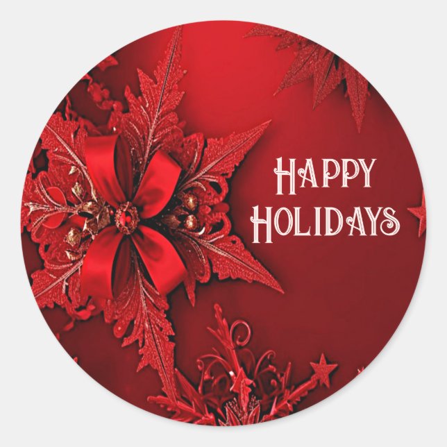 Red Ribbon Floral Holiday Christmas Sticker (Front)