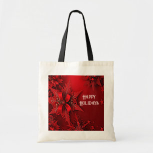 Red Ribbon Floral Holiday Christmas Tote Bag
