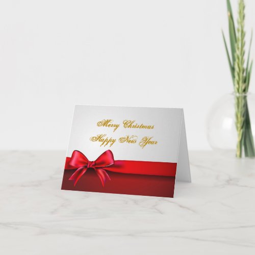 Red Ribbon Folded Christmas Greeting Card