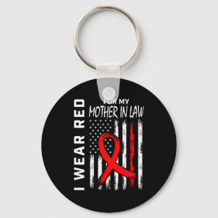 Red Ribbon For My Mother In Law Heart Disease Awar Keychain