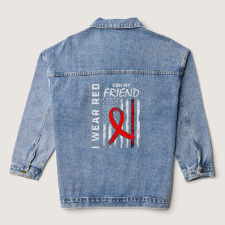 Red Ribbon Friend Heart Disease Awareness USA Flag Denim Jacket