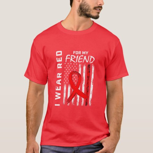 Red Ribbon Friend Heart Disease Awareness USA Flag T_Shirt