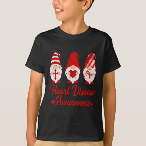 Red Ribbon Gnome Heart Disease Awareness Costume W T_Shirt