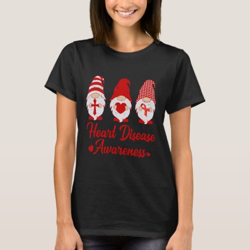 Red Ribbon Gnome Heart Disease Awareness Costume W T_Shirt