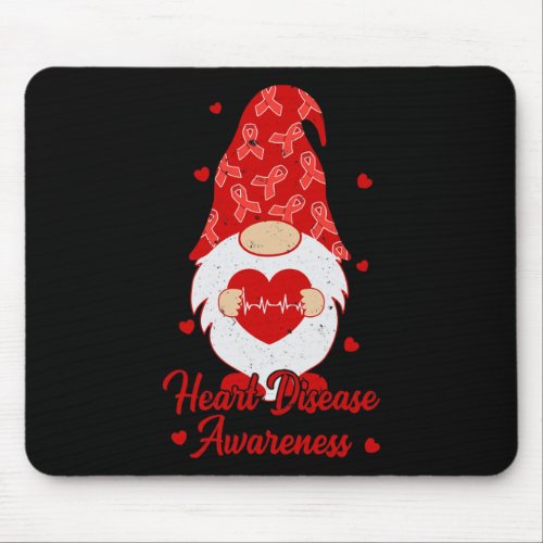 Red Ribbon Gnome Heart Disease Awareness Gift Surv Mouse Pad