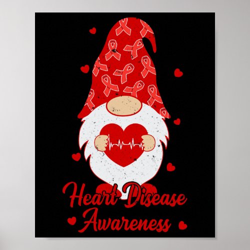 Red Ribbon Gnome Heart Disease Awareness Gift Surv Poster