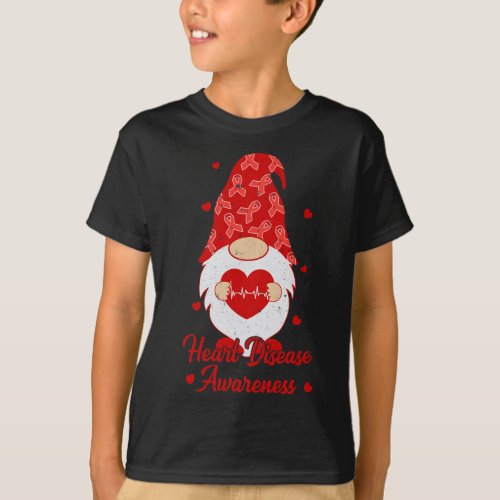 Red Ribbon Gnome Heart Disease Awareness Gift Surv T_Shirt