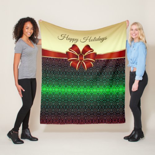 Red Ribbon Gold Holiday Fleece Blanket