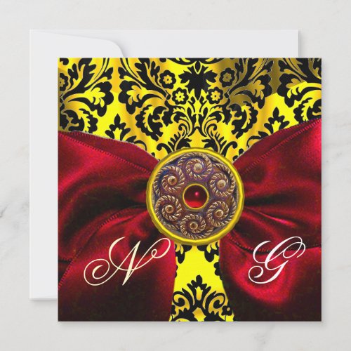 RED RIBBON GOLD YELLOW  BLACK  DAMASK MONOGRAM INVITATION