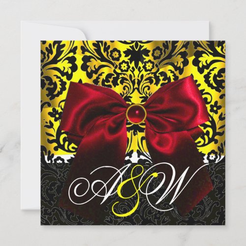 RED RIBBON GOLD YELLOW  BLACK  DAMASK MONOGRAM INVITATION