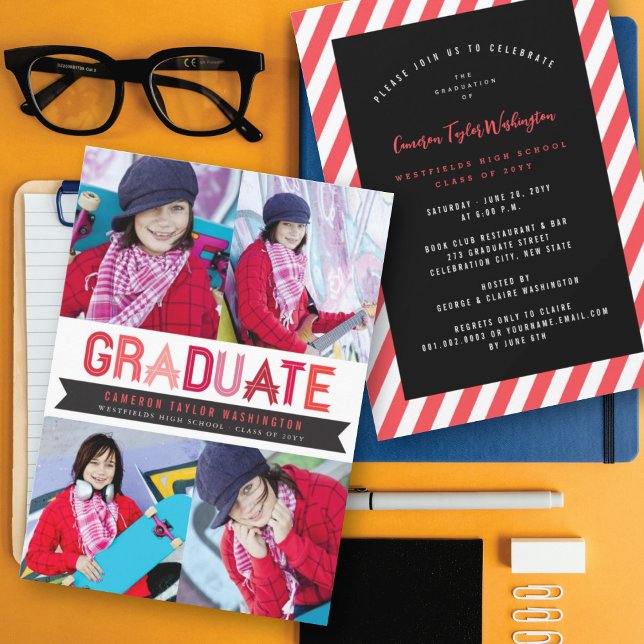 Red Ribbon Graduate Photo Graduation Party Invitation (Creator Uploaded)