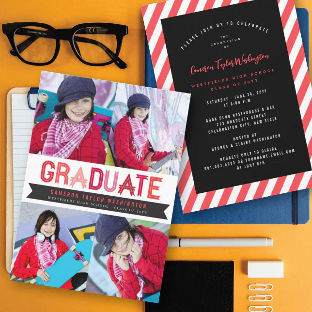 Red Ribbon Graduate Photo Graduation Party Invitation | Zazzle
