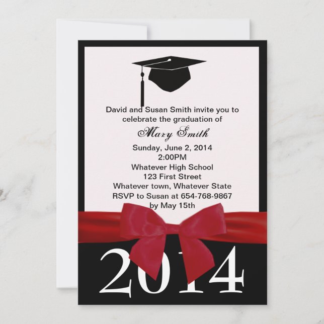 Red Ribbon Graduation Invitation (Front)