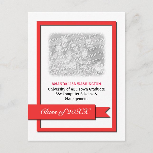Red Ribbon Graduation Photo Invitation Postcard (Front)
