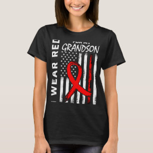 Red Ribbon Grandson Heart Disease Awareness Americ T-Shirt