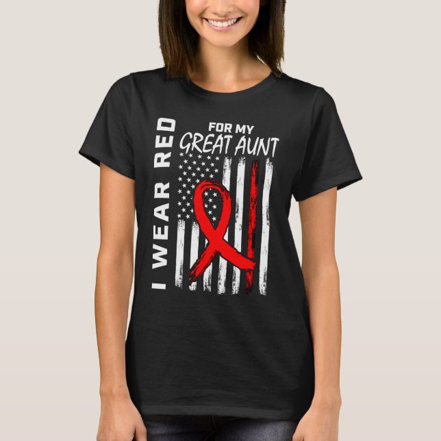 Red Ribbon Great Aunt Heart Disease Awareness Amer T-Shirt (Front)