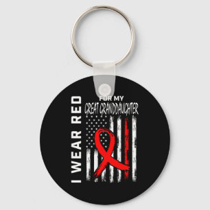 Red Ribbon Great Granddaughter Heart Disease Aware Keychain