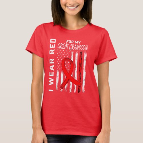 Red Ribbon Great Grandson Heart Disease Awareness T_Shirt