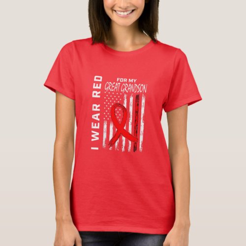 Red Ribbon Great Grandson Heart Disease Awareness  T_Shirt