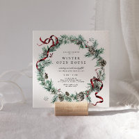 Red Ribbon Greenery Wreath Square Open House