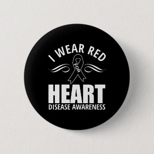 Red Ribbon Heart Disease Awareness Gift Button