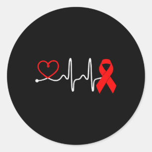 Red Ribbon Heartbeat Design For Heart Disease Awar Classic Round Sticker