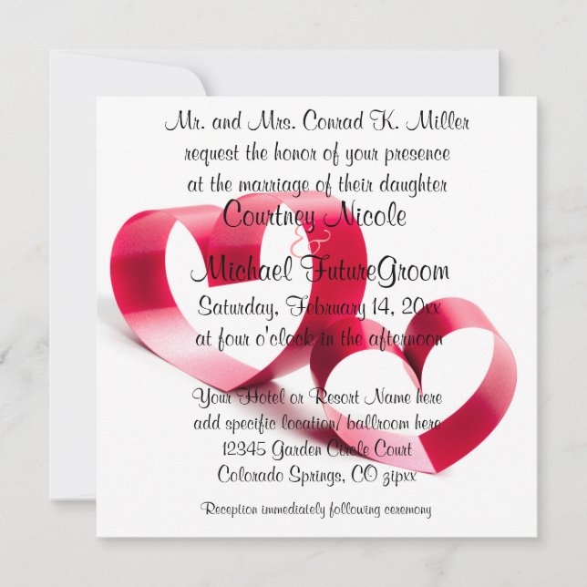 Red Ribbon Hearts Invitation (Front)