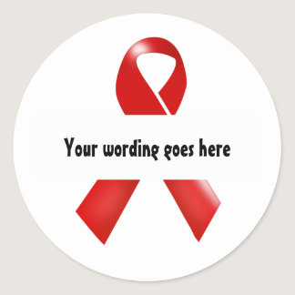 Red ribbon HIV Aids awareness | Personalize Classic Round Sticker