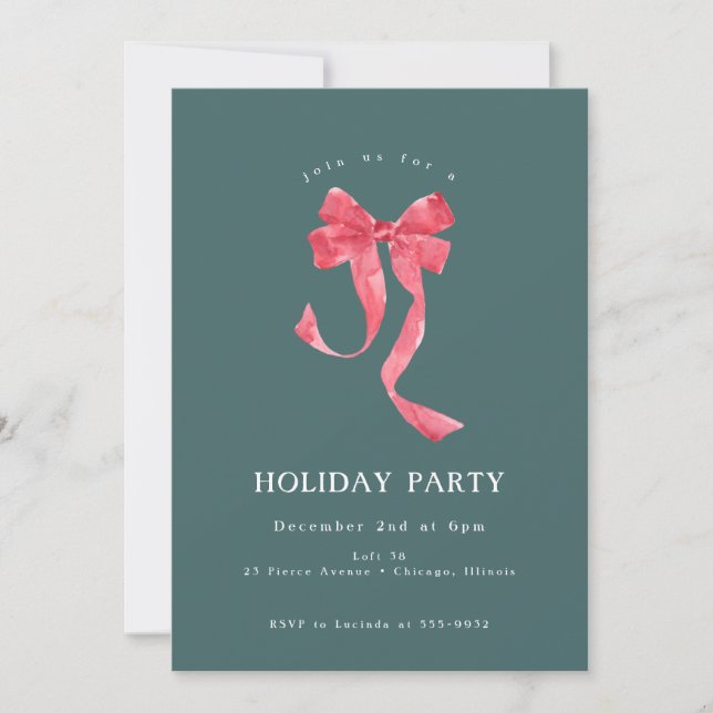 Red Ribbon Holiday Corporate Christmas Party Invitation (Front)