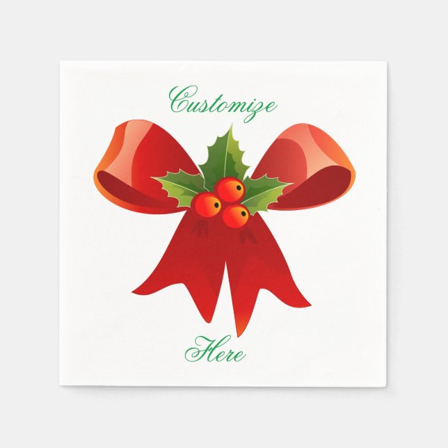 Red Ribbon Holly  Thunder_Cove Paper Napkins (Front)