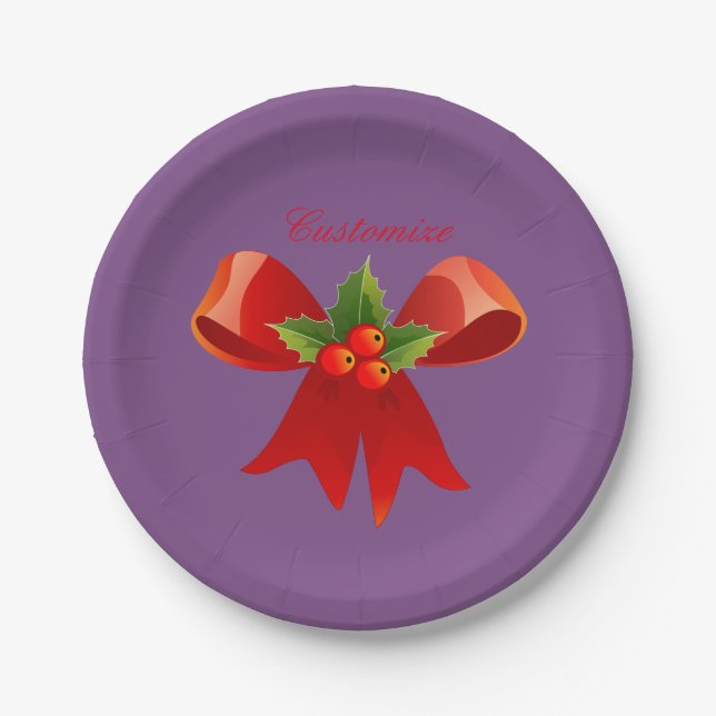 Red Ribbon Holly  Thunder_Cove Paper Plates (Front)