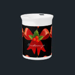 Red Ribbon Holly  Thunder_Cove Pitcher<br><div class="desc">Red ribbon with holly leaves and red berries happy holiday Christmas design</div>