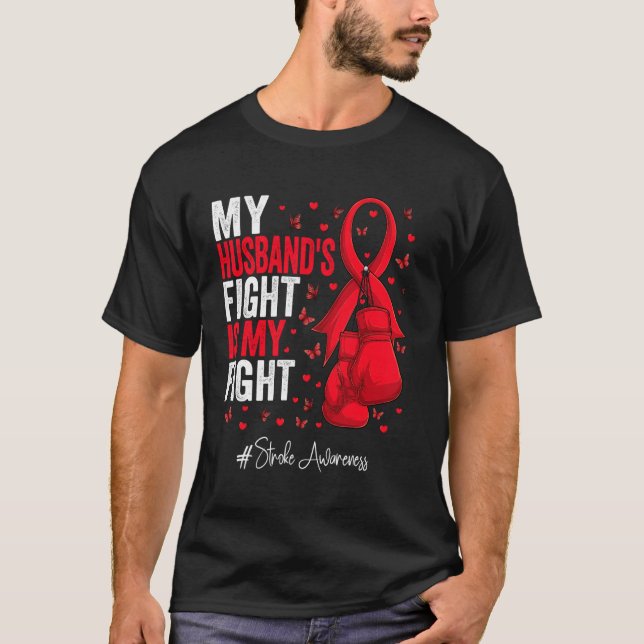 Red Ribbon Husband Stroke Awareness T-Shirt (Front)