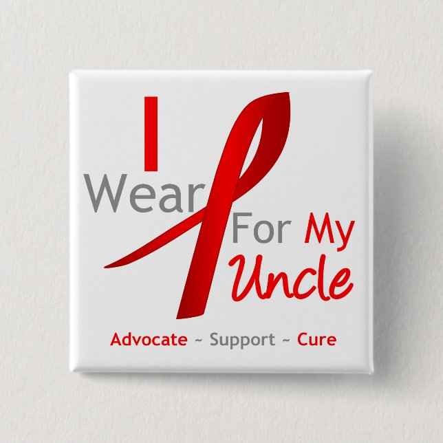 Red Ribbon I Wear Red For My Uncle Button (Front)