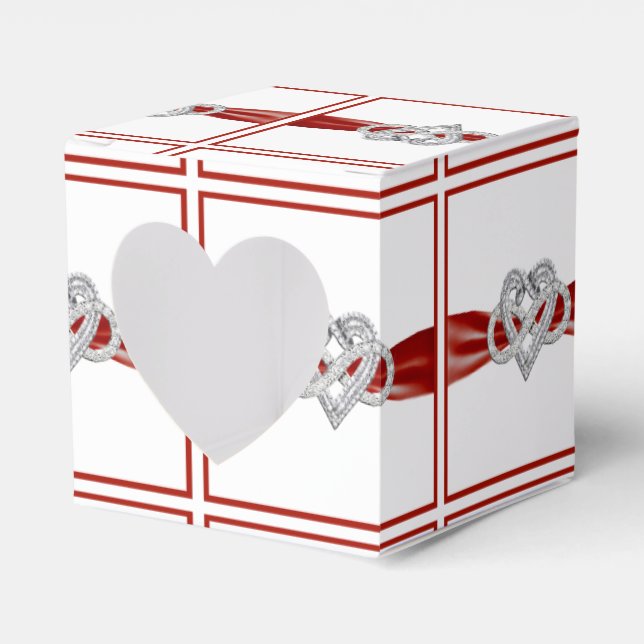 Red Ribbon Infinity Heart Favor Box (Front Side)