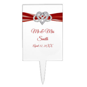 Red Ribbon Infinity Heart Wedding Cake Topper