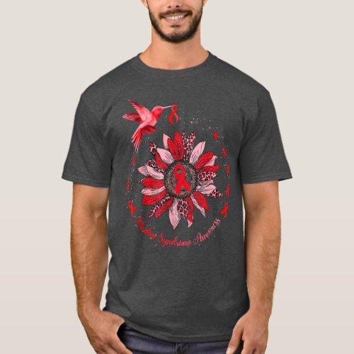 Red Ribbon Leopard Sunflower Marfan Syndrome Aware T_Shirt