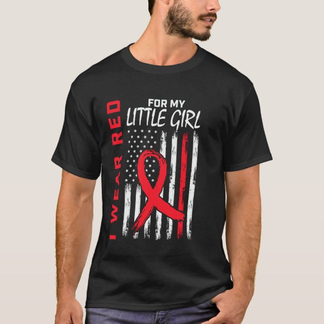 Red Ribbon Little Girl Heart Disease Awareness Fla T-Shirt (Front)