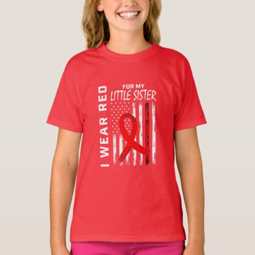 Red Ribbon Little Sister Heart Disease Awareness  T_Shirt
