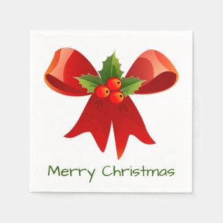 Red Ribbon Merry Christmas Paper Napkins