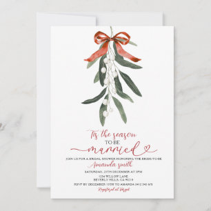 Red Ribbon Mistletoe Christmas Bridal Shower Invitation