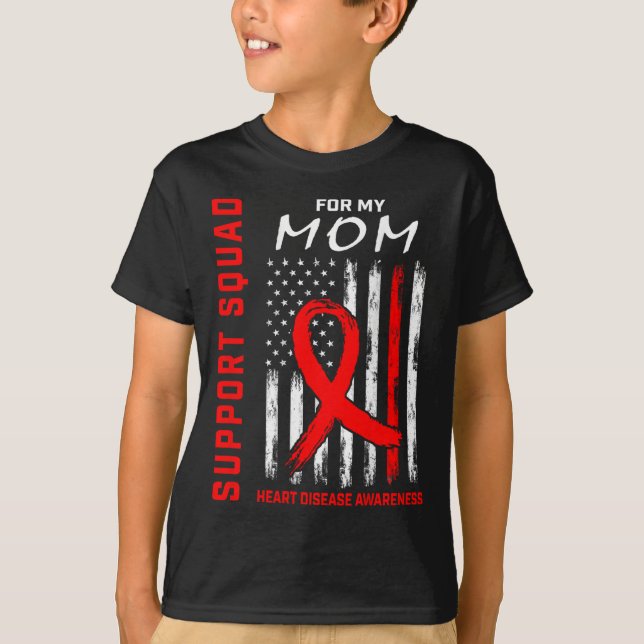 Red Ribbon Mom Heart Disease Awareness Flag Graphi T-Shirt (Front)