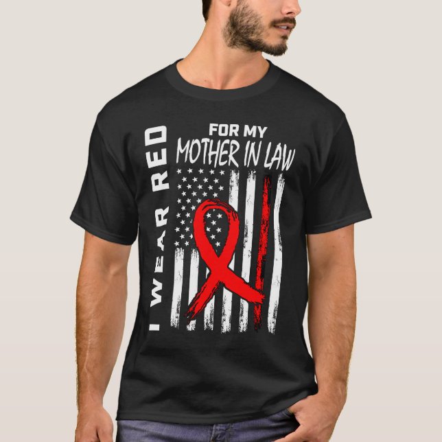 Red Ribbon Mother In Law Heart Disease Awareness U T-Shirt (Front)
