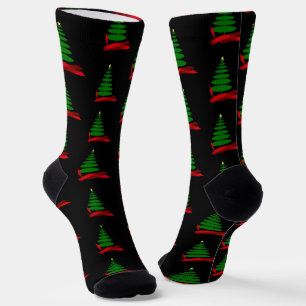 Red Ribbon on Tree Christmas Socks