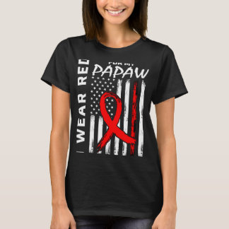 Red Ribbon Papaw Heart Disease Awareness American  T-Shirt