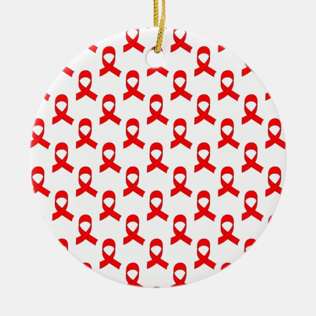 Red Ribbon Pattern Ceramic Ornament (Front)