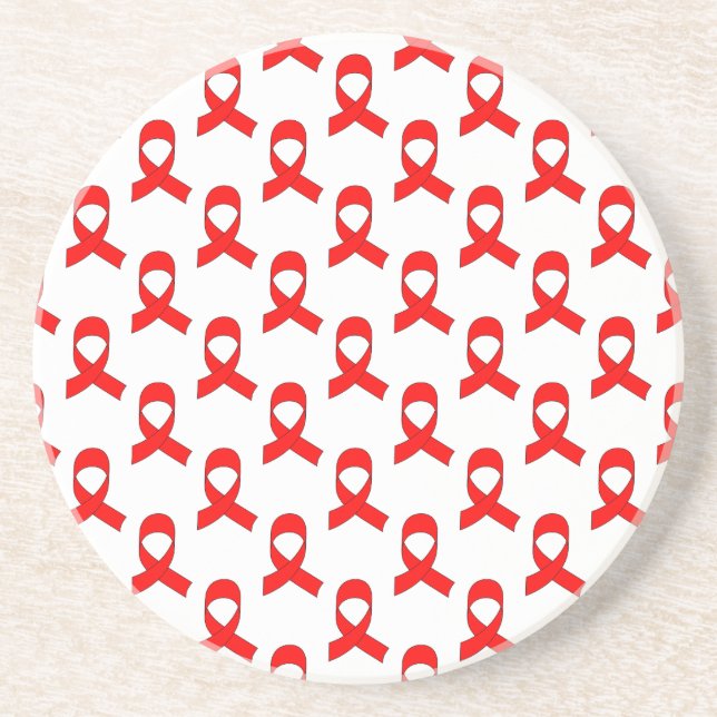 Red Ribbon Pattern Drink Coaster (Front)