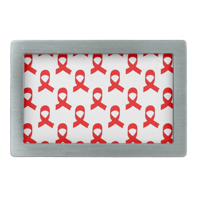 Red Ribbon Pattern Rectangular Belt Buckle (Front)