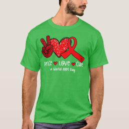 Red Ribbon Peace Love Cure World AIDS Day  T-Shirt
