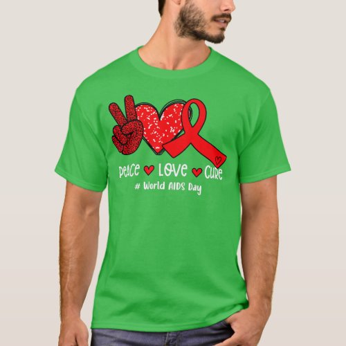 Red Ribbon Peace Love Cure World AIDS Day  T_Shirt